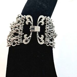 Vintage Silver Bracelet with Rhinestone Accents
